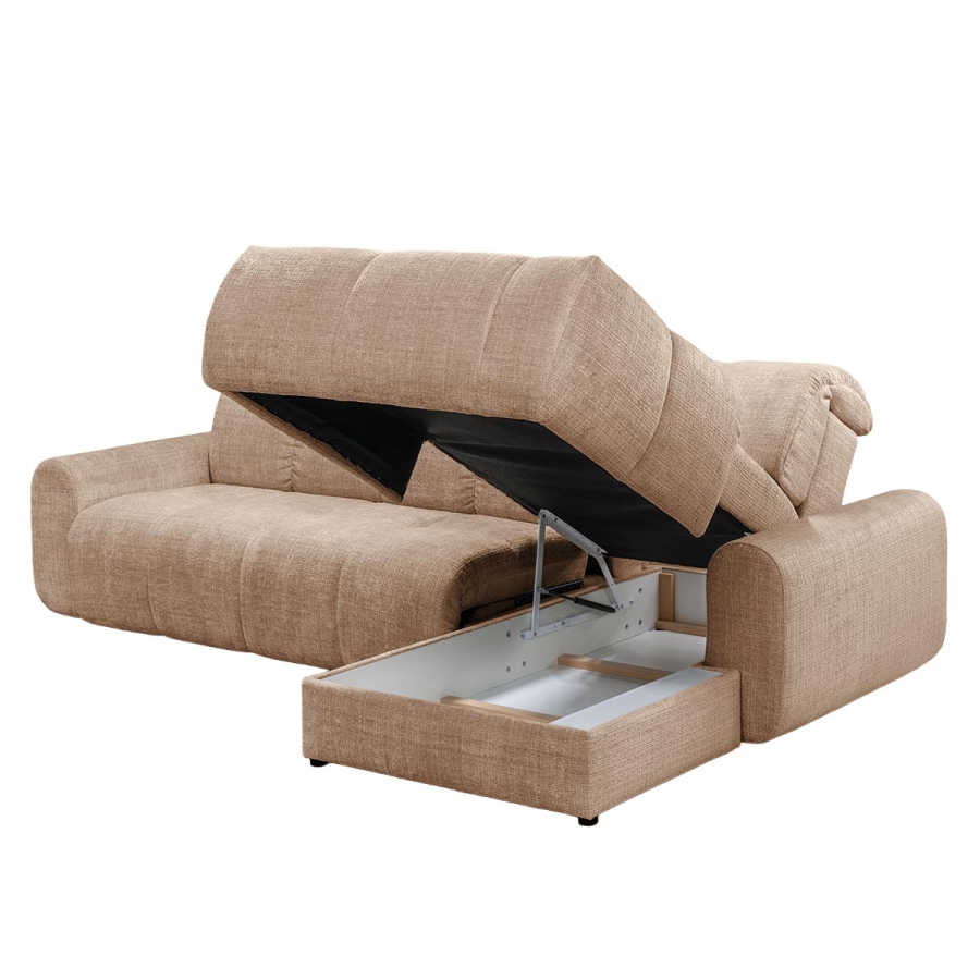 Canap&eacute; d'angle convertible avec coffre en tissu taupe - Angle droit