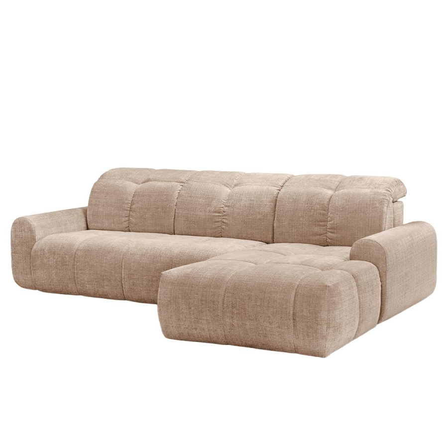 Canap&eacute; d'angle convertible avec coffre en tissu taupe - Angle droit