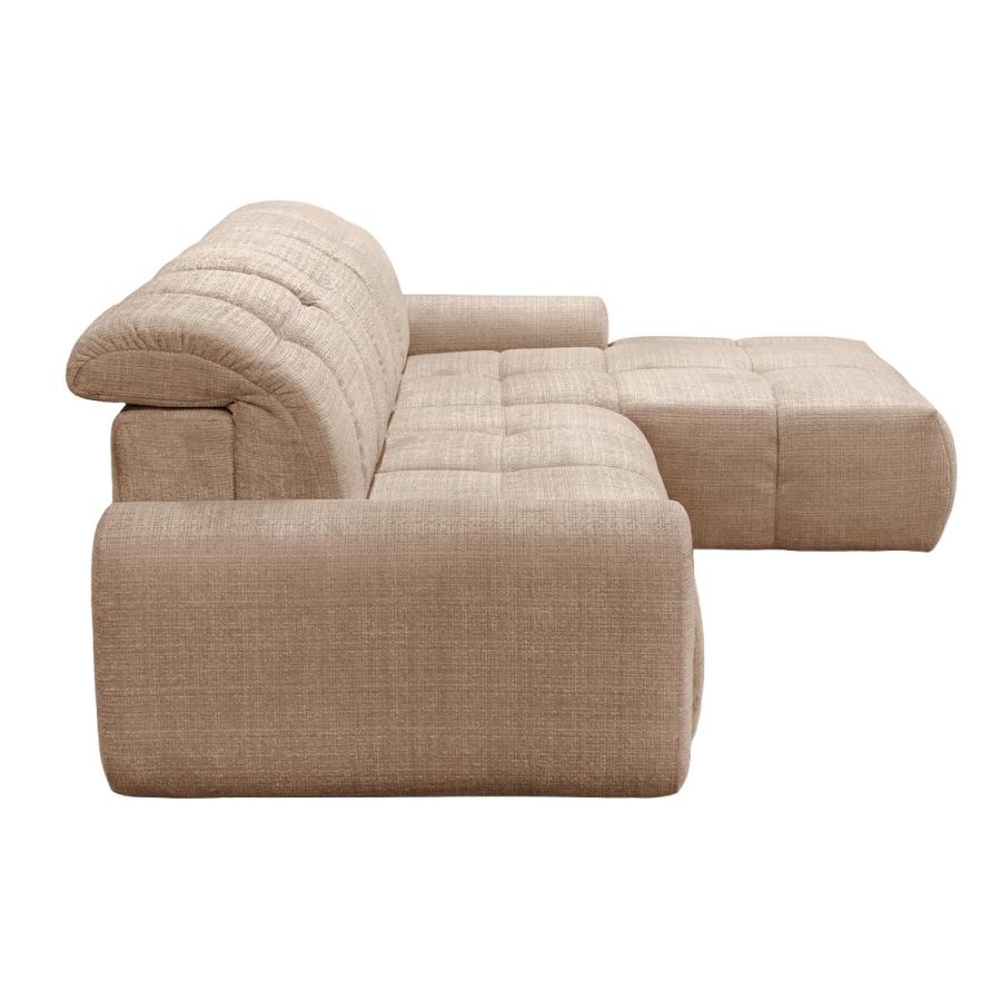 Canap&eacute; d'angle convertible avec coffre en tissu taupe - Angle droit