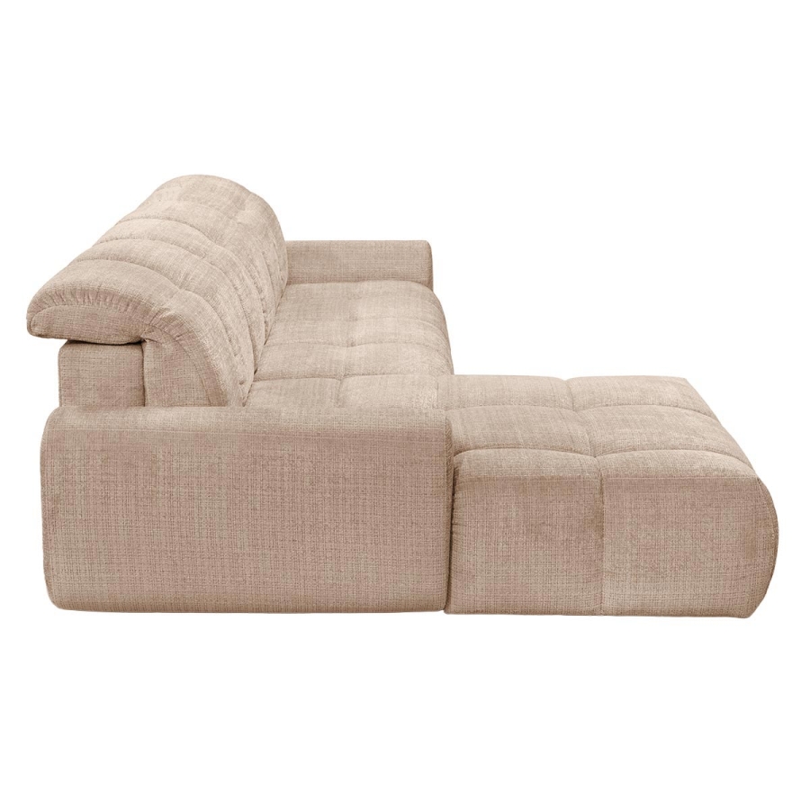 Canapé d'angle convertible avec coffre en tissu taupe - Angle gauche