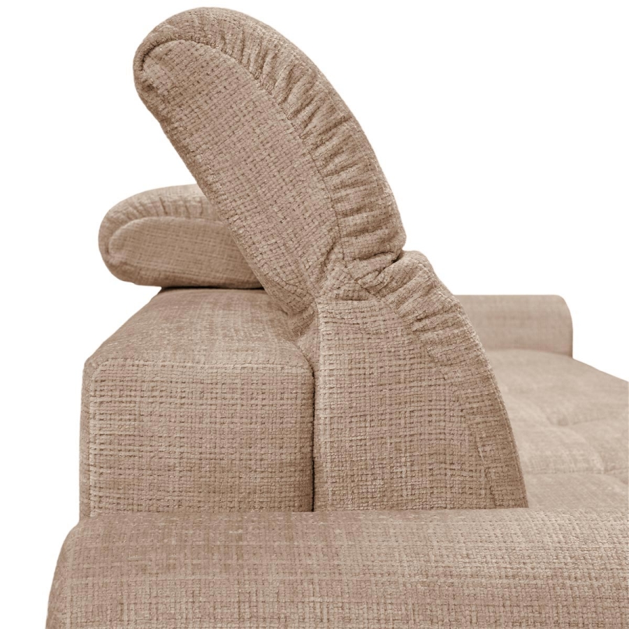 Canapé d'angle convertible avec coffre en tissu taupe - Angle gauche