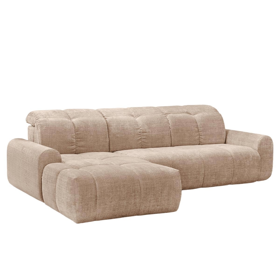 Canapé d'angle convertible avec coffre en tissu taupe - Angle gauche