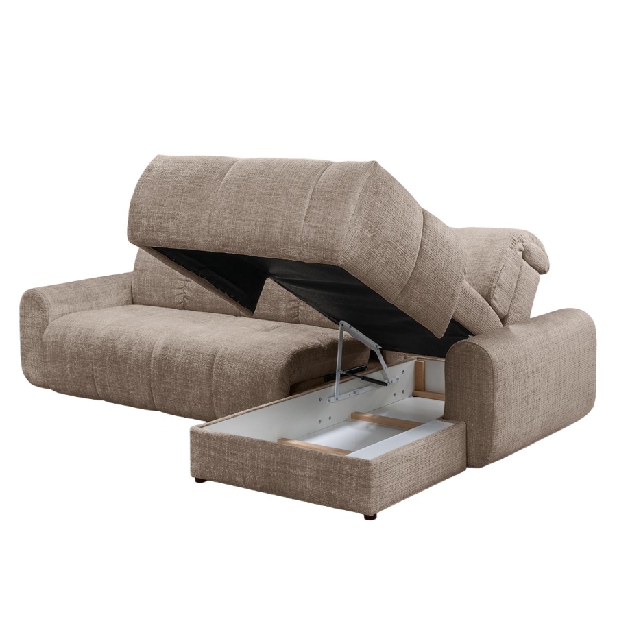 Canapé d'angle convertible avec coffre en tissu taupe foncé - Angle droit