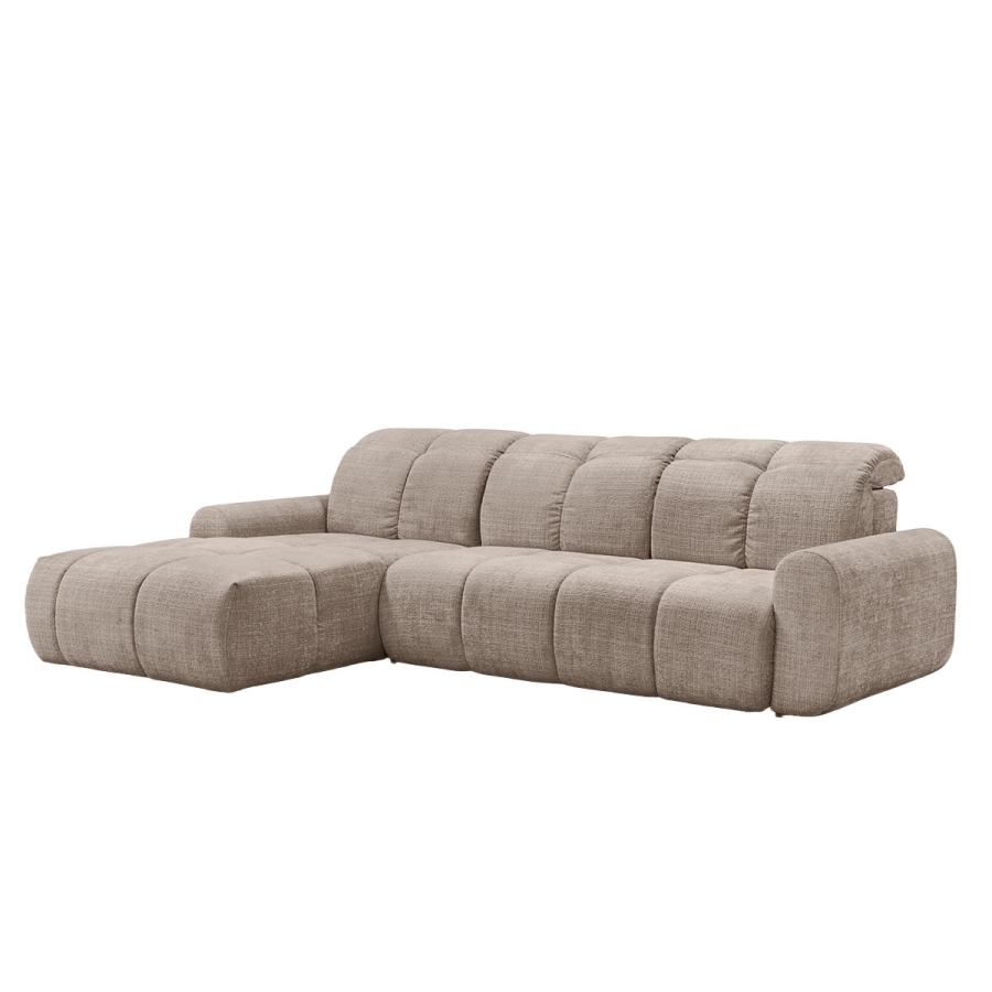 Canapé d'angle convertible avec coffre en tissu taupe foncé - Angle gauche