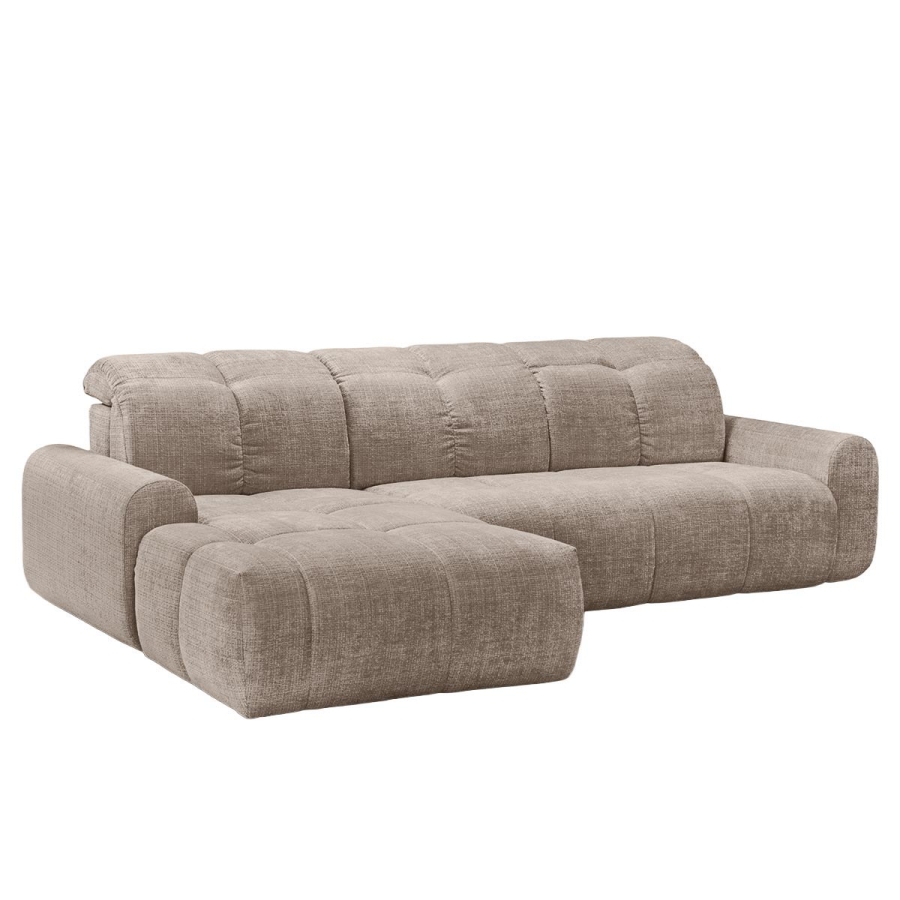 Canapé d'angle convertible avec coffre en tissu taupe foncé - Angle gauche