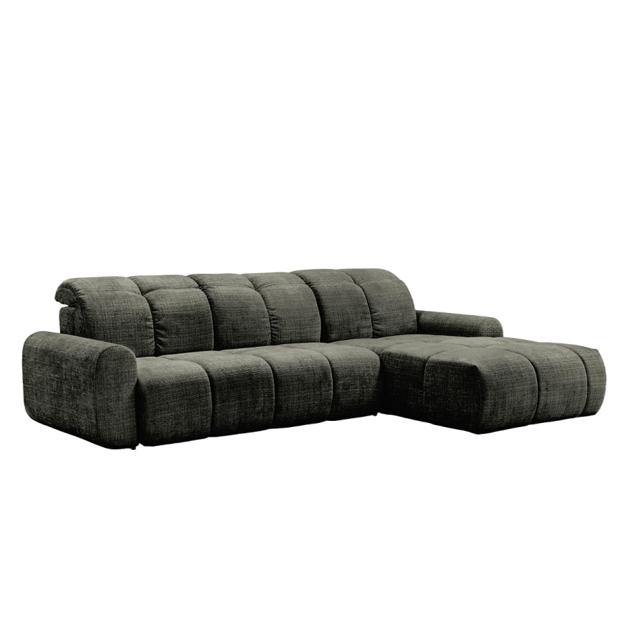 Canap&eacute; d'angle convertible avec coffre en tissu vert sapin - Angle droit