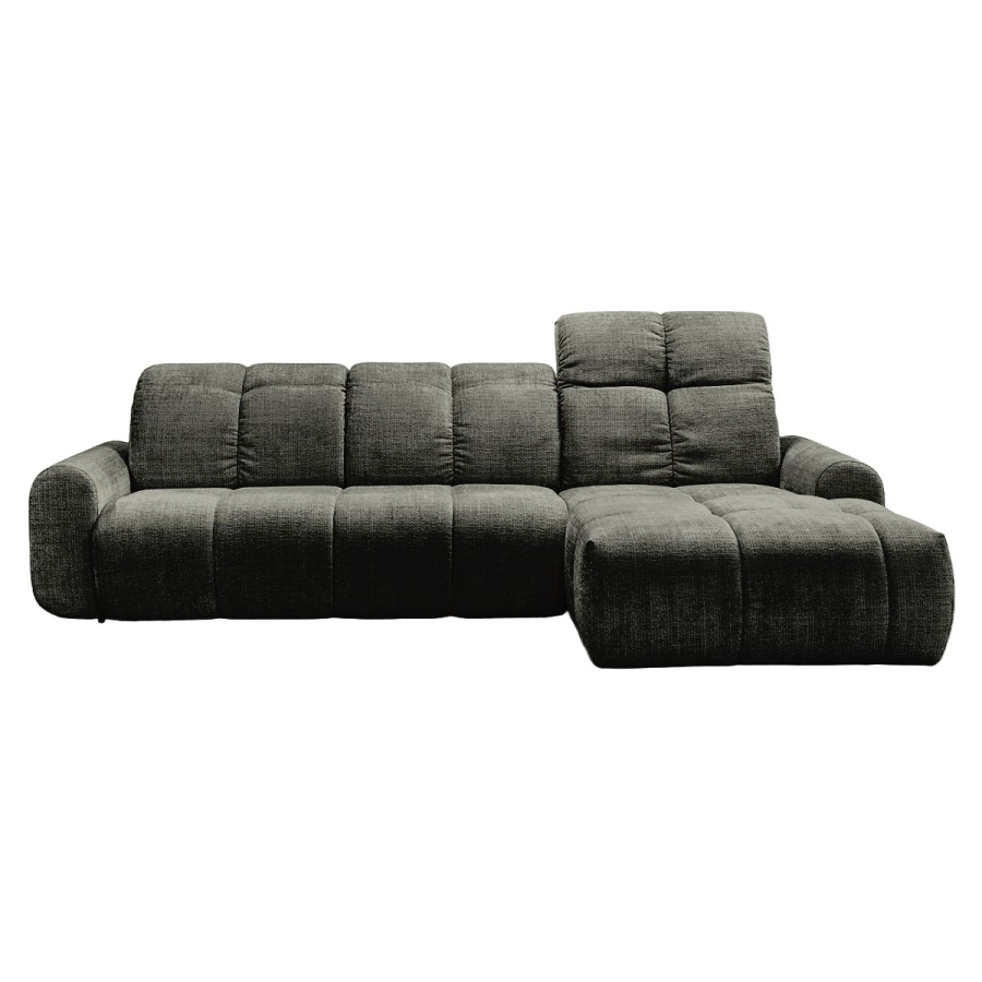 Canap&eacute; d'angle convertible avec coffre en tissu vert sapin - Angle droit