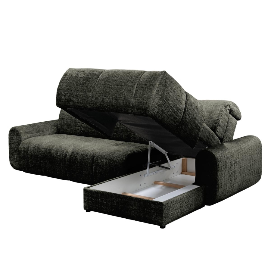 Canap&eacute; d'angle convertible avec coffre en tissu vert sapin - Angle droit