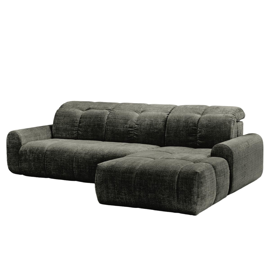 Canap&eacute; d'angle convertible avec coffre en tissu vert sapin - Angle droit