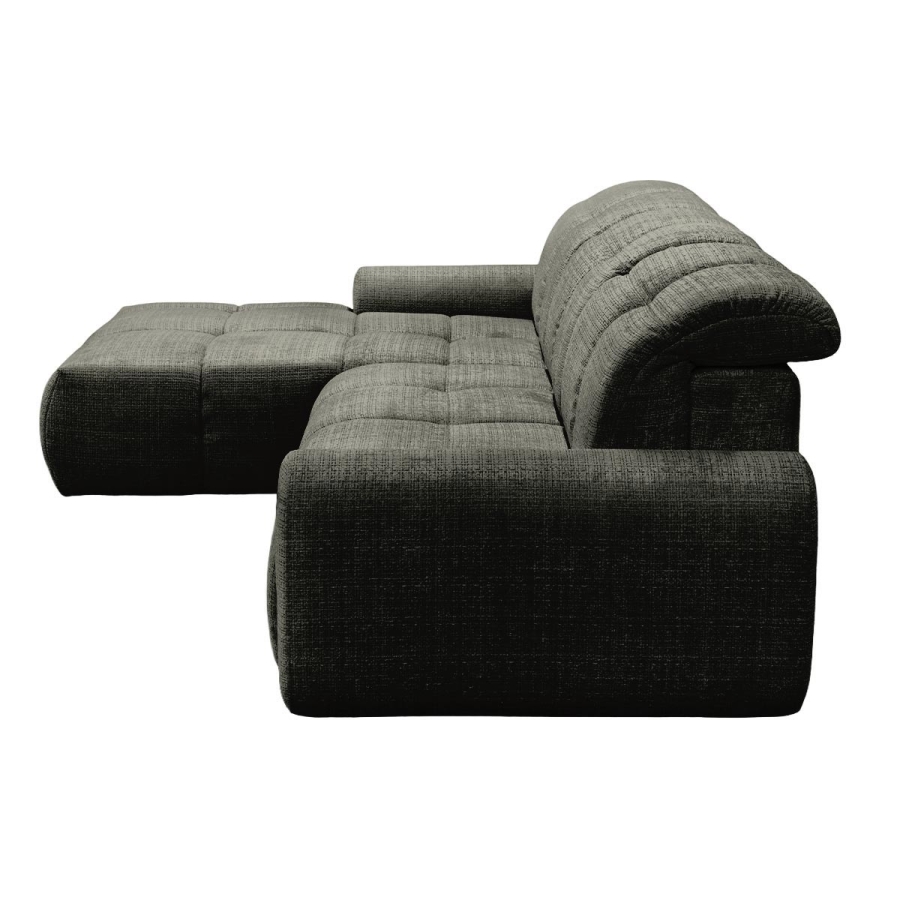 Canap&eacute; d'angle convertible avec coffre en tissu vert sapin - Angle gauche CREMONA 39