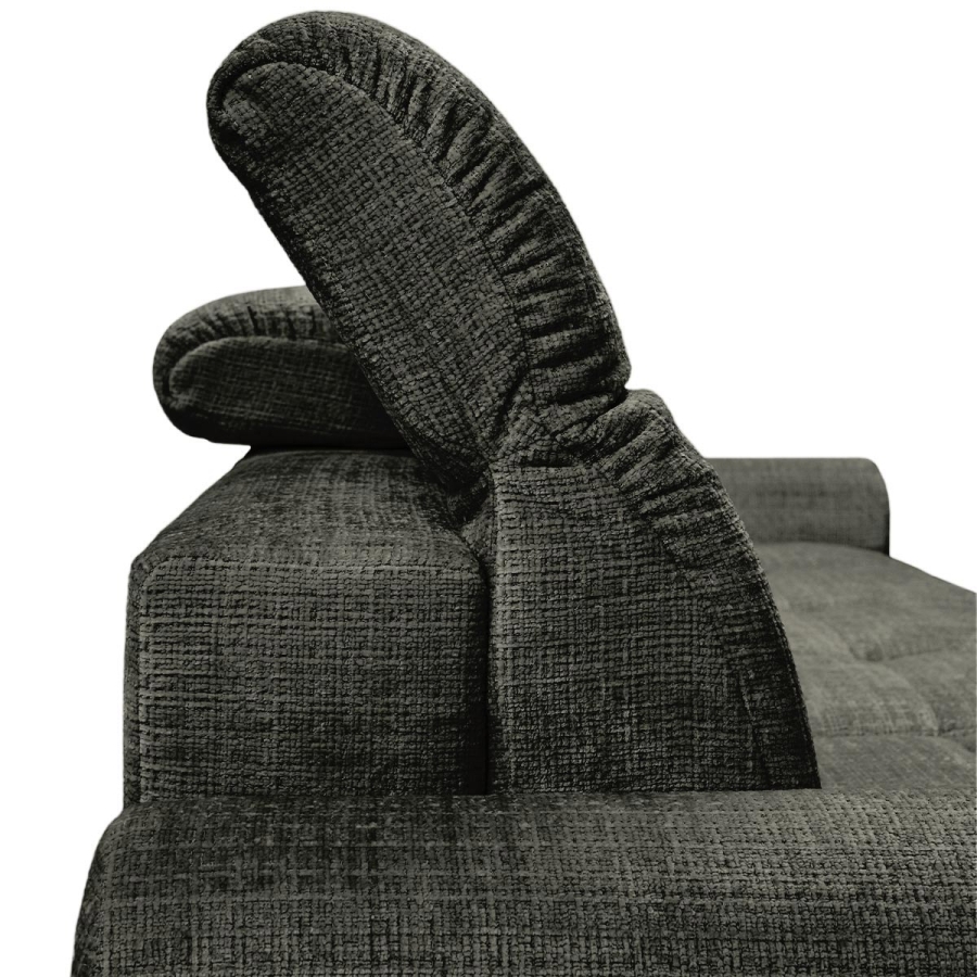 Canap&eacute; d'angle convertible avec coffre en tissu vert sapin - Angle gauche CREMONA 39