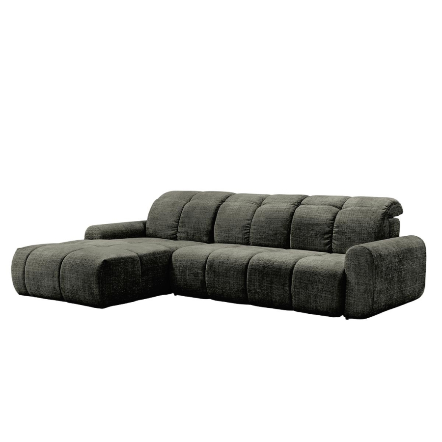 Canap&eacute; d'angle convertible avec coffre en tissu vert sapin - Angle gauche CREMONA 39