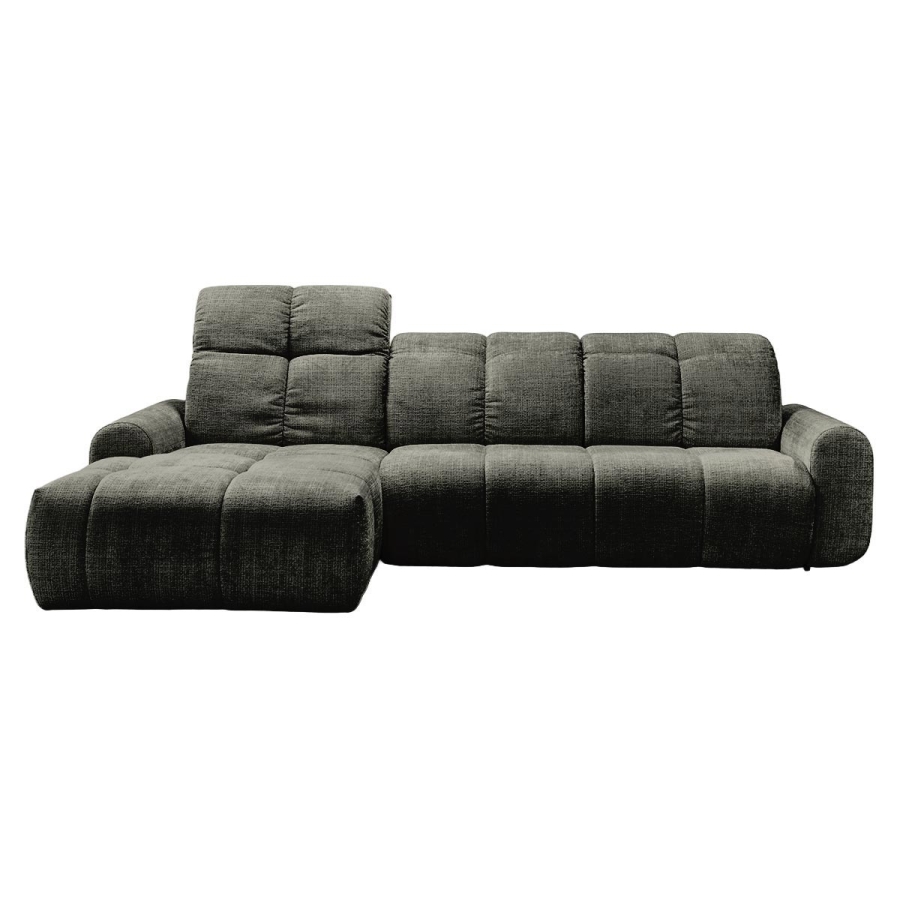 Canap&eacute; d'angle convertible avec coffre en tissu vert sapin - Angle gauche CREMONA 39