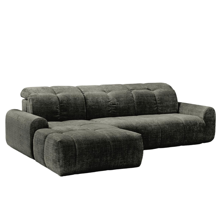 Canap&eacute; d'angle convertible avec coffre en tissu vert sapin - Angle gauche CREMONA 39