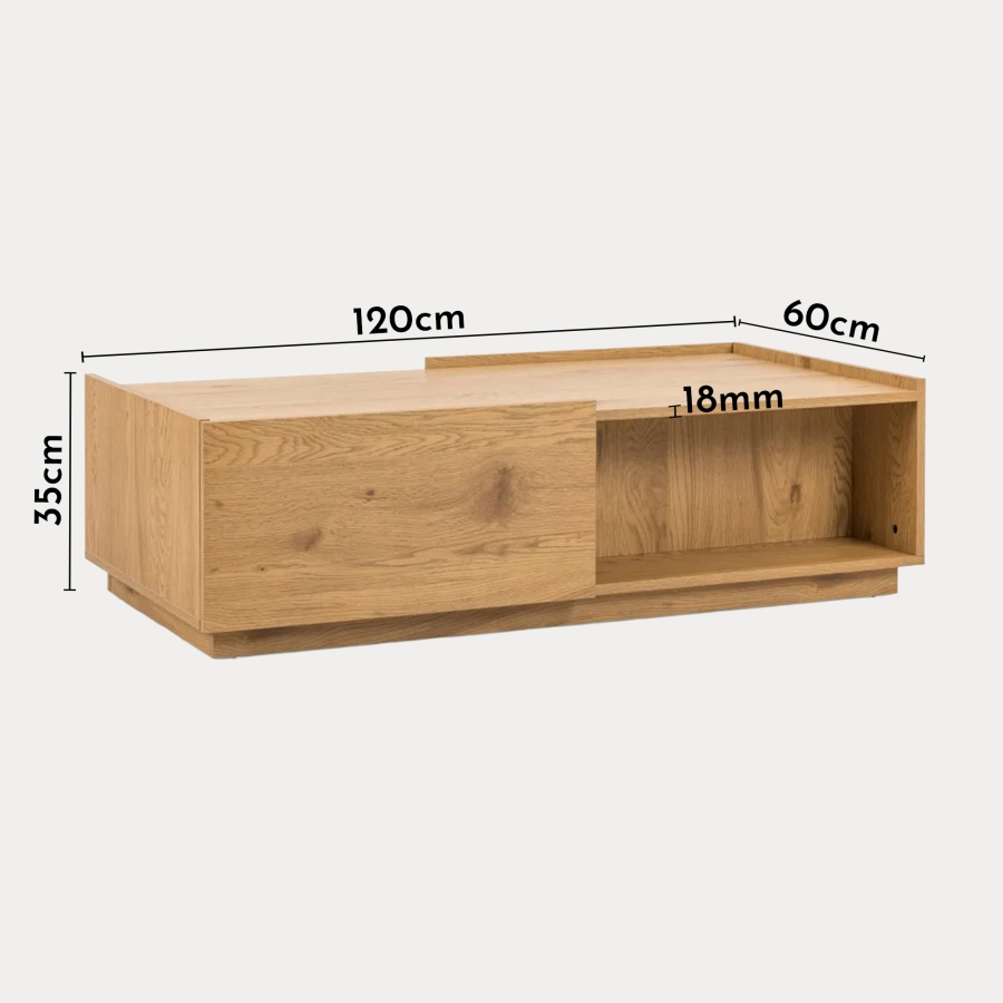 Table basse 2 tiroirs en bois couleur chêne