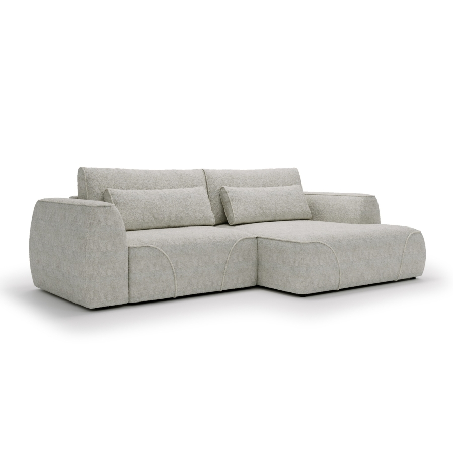 Canapé d'angle convertible avec coffre en tissu beige - Angle droit