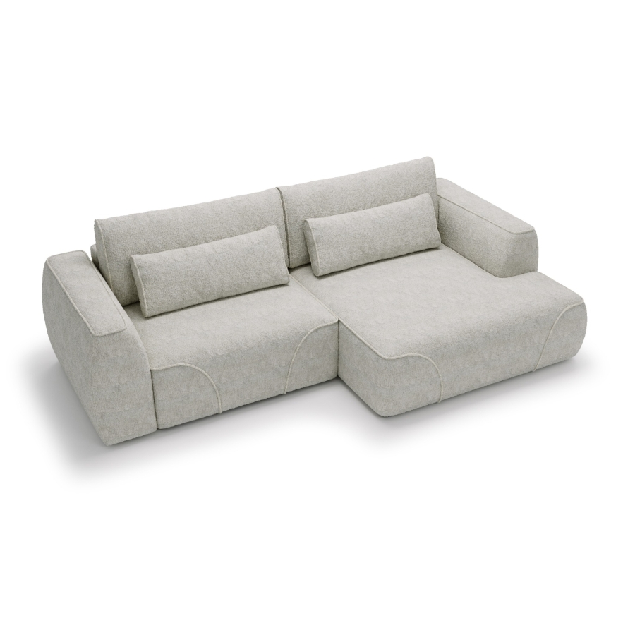 Canapé d'angle convertible avec coffre en tissu beige - Angle droit