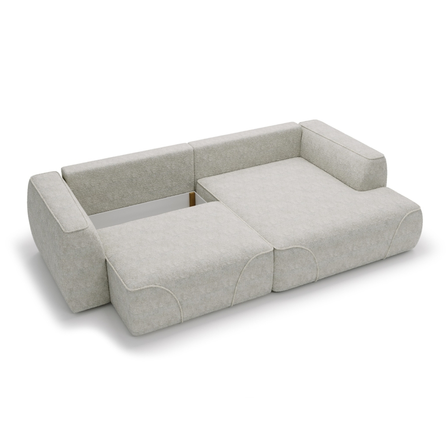Canapé d'angle convertible avec coffre en tissu beige - Angle droit