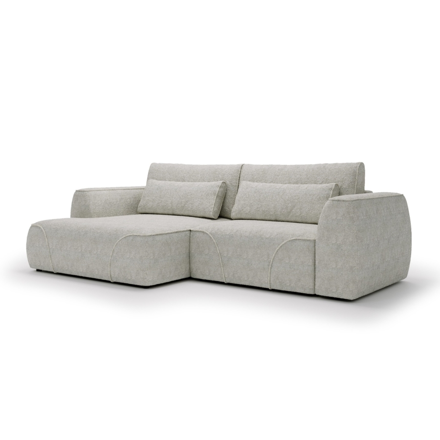 Canap&eacute; d'angle convertible avec coffre en tissu beige - Angle gauche