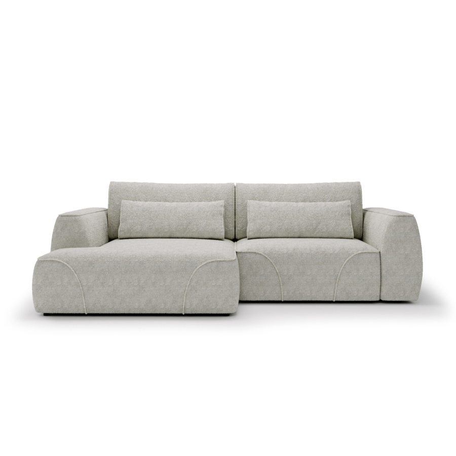 Canap&eacute; d'angle convertible avec coffre en tissu beige - Angle gauche