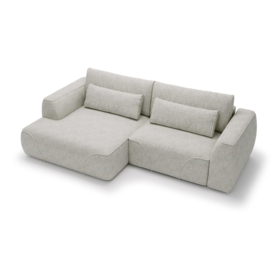 Canap&eacute; d'angle convertible avec coffre en tissu beige - Angle gauche