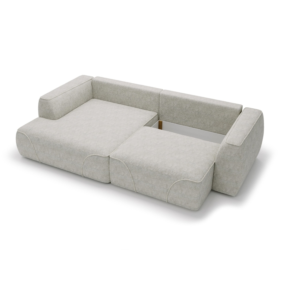 Canap&eacute; d'angle convertible avec coffre en tissu beige - Angle gauche