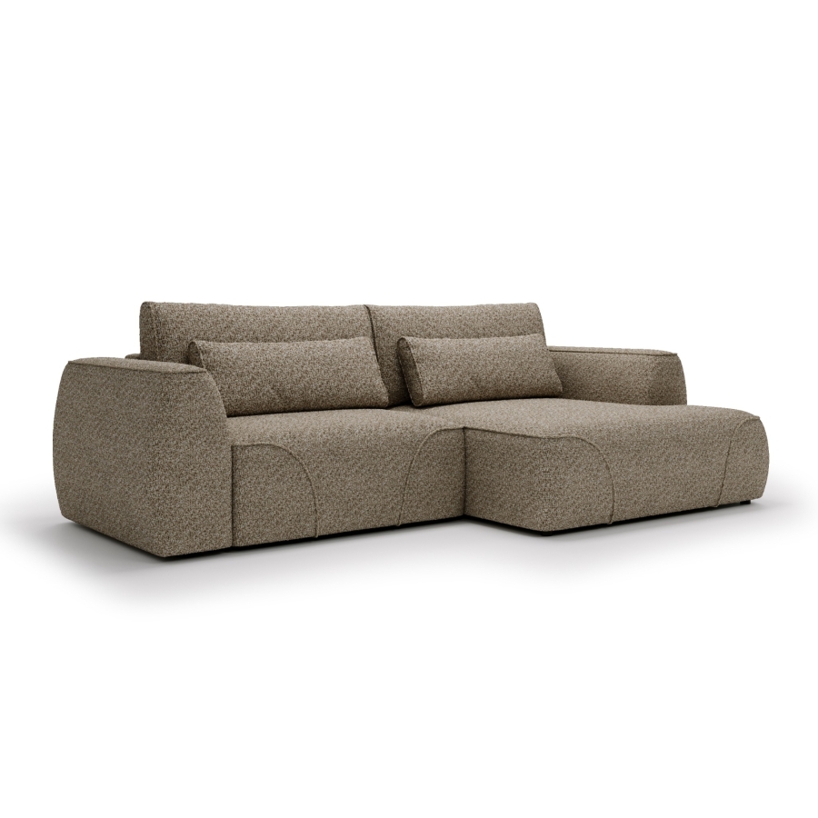 Canapé d'angle convertible avec coffre en tissu taupe - Angle droit