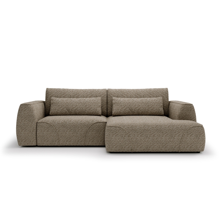Canapé d'angle convertible avec coffre en tissu taupe - Angle droit