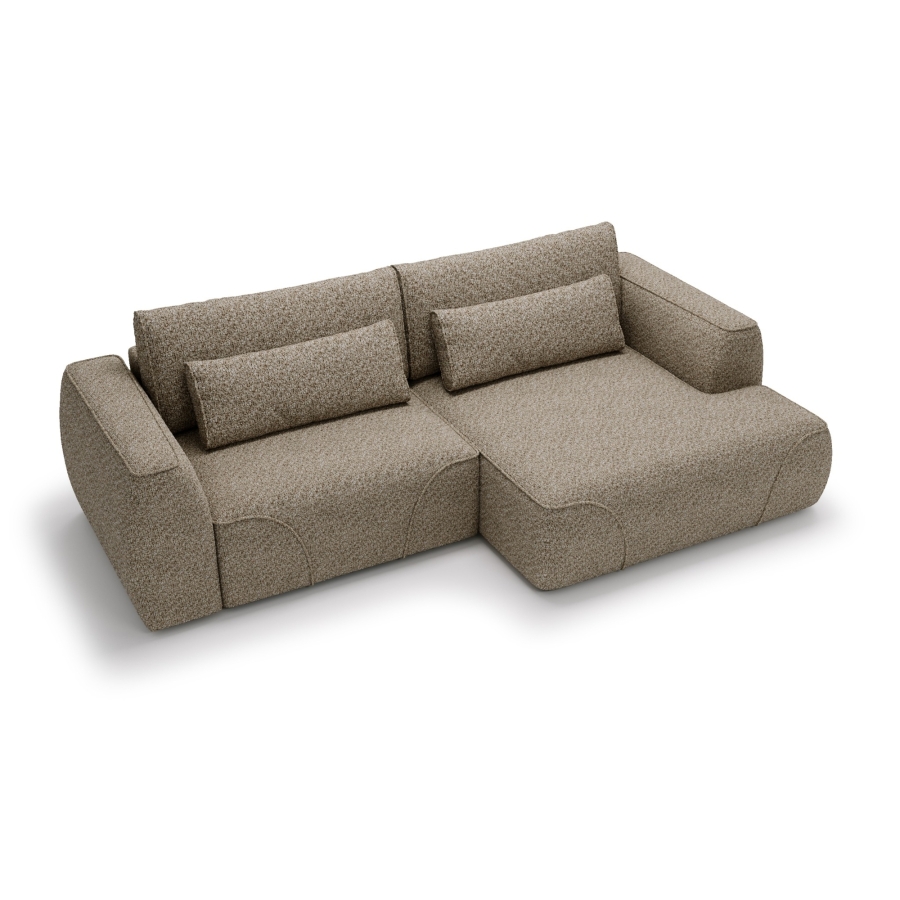 Canapé d'angle convertible avec coffre en tissu taupe - Angle droit