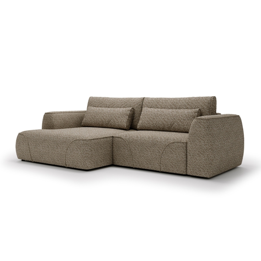Canap&eacute; d'angle convertible avec coffre en tissu taupe - Angle gauche