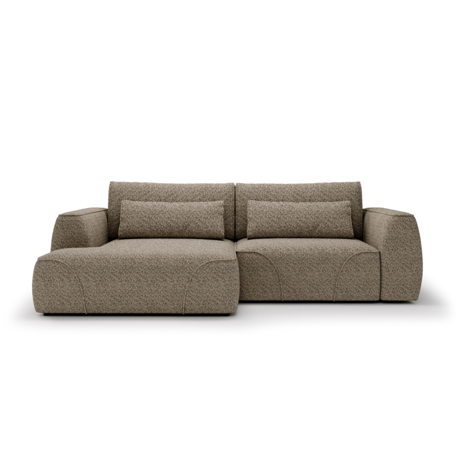 Canap&eacute; d'angle convertible avec coffre en tissu taupe - Angle gauche