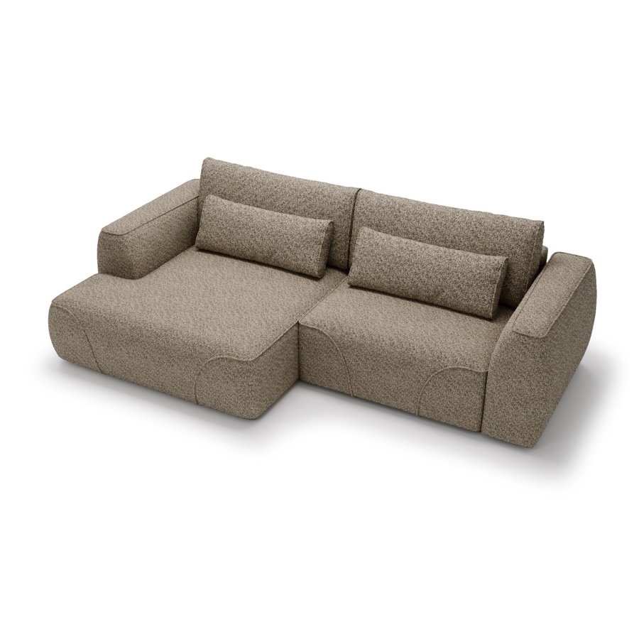 Canap&eacute; d'angle convertible avec coffre en tissu taupe - Angle gauche