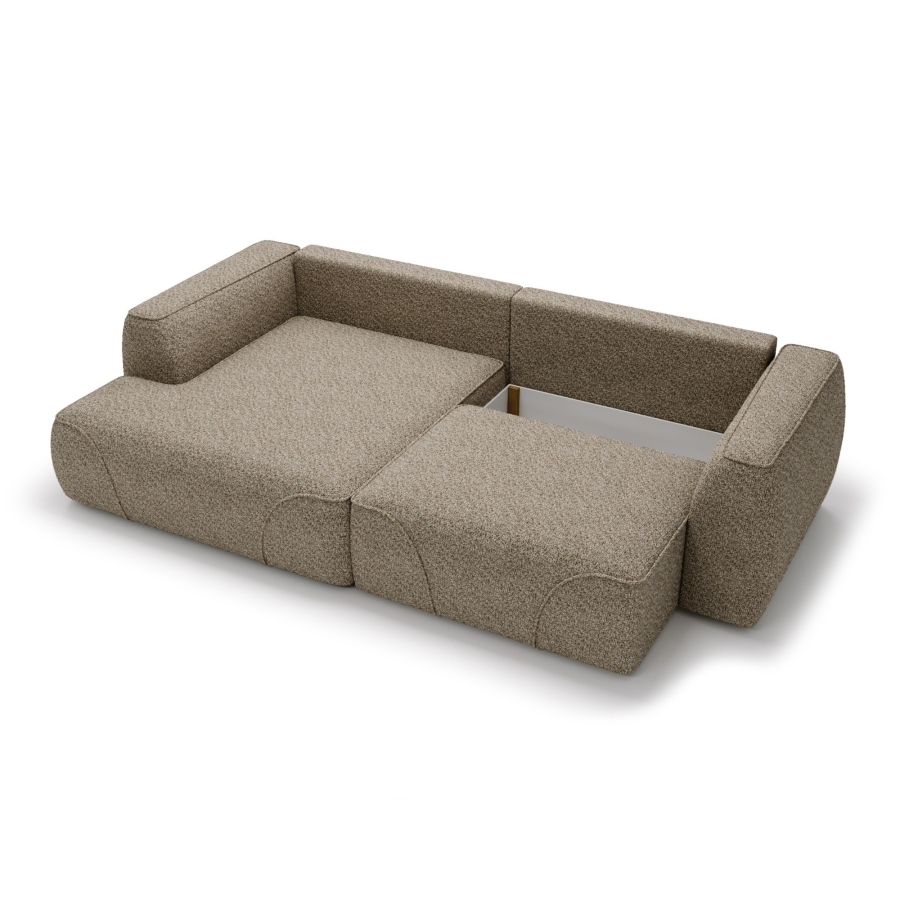 Canap&eacute; d'angle convertible avec coffre en tissu taupe - Angle gauche