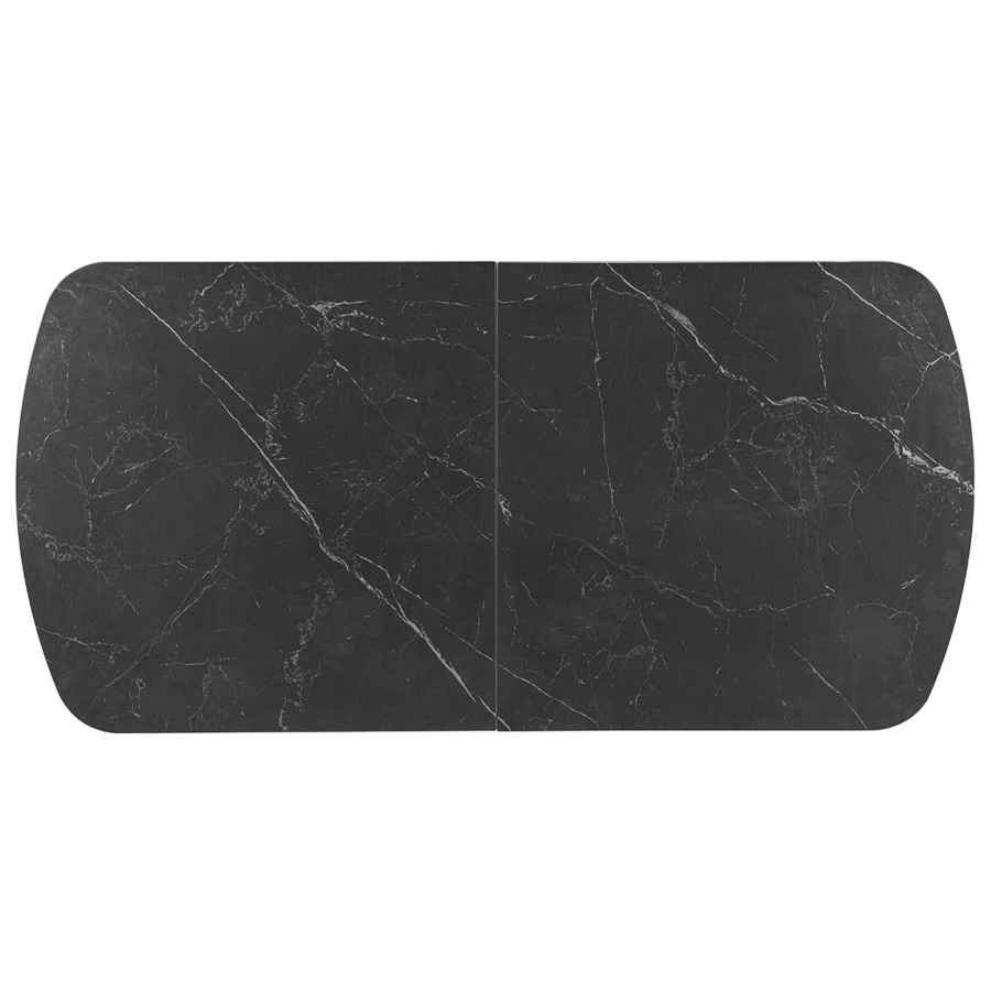 Table extensible rectangulaire en pierre fritt&eacute;e noir pieds en m&eacute;tal noir 180-220 cm