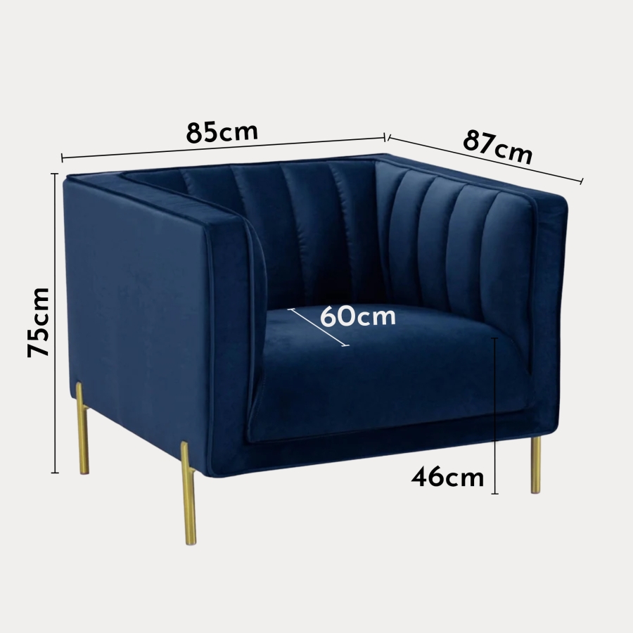 Fauteuil en velours de couleur bleu