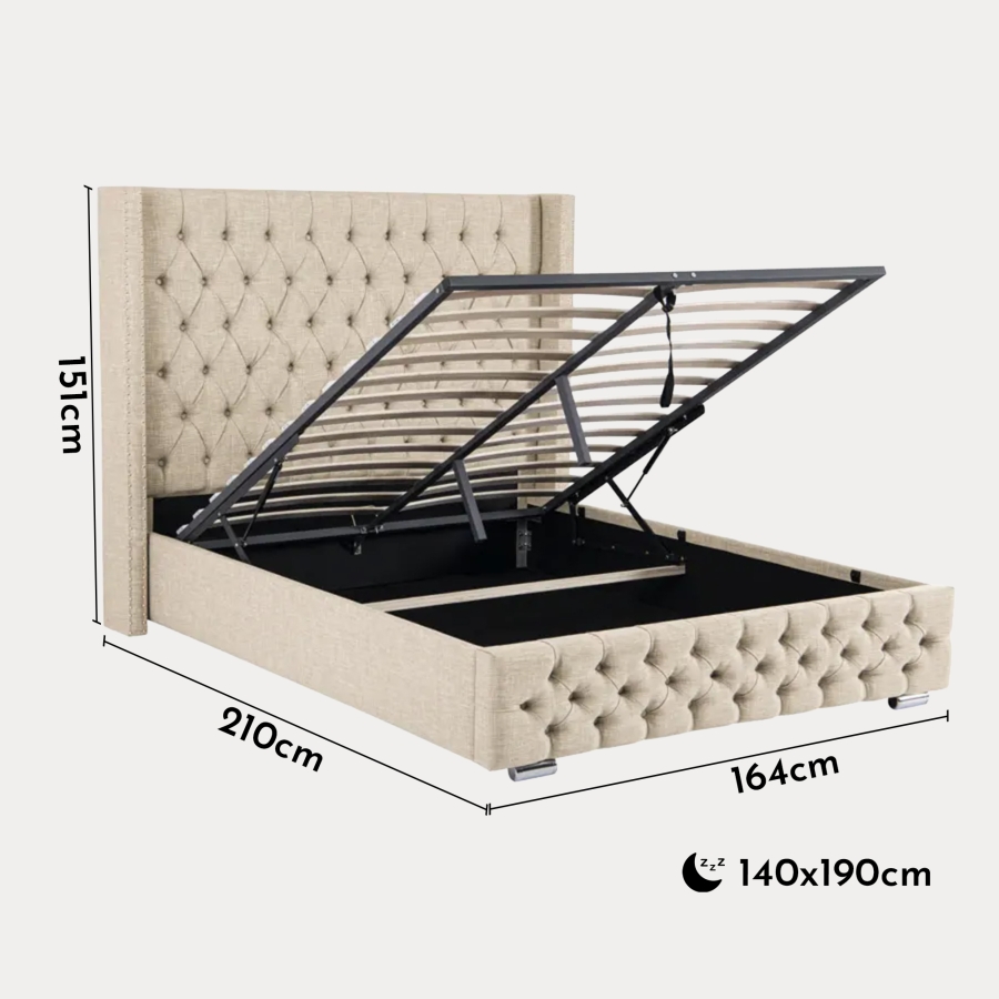 Lit coffre en lin beige 140x190 cm