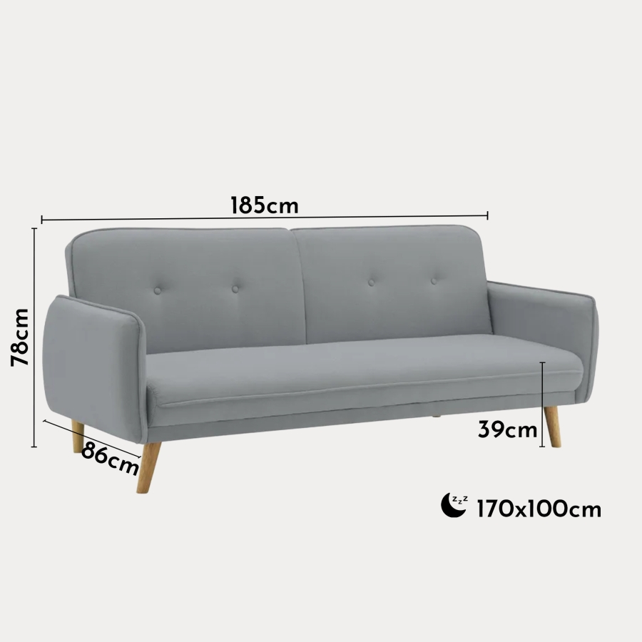 Canapé 3 places clic clac en tissu gris clair