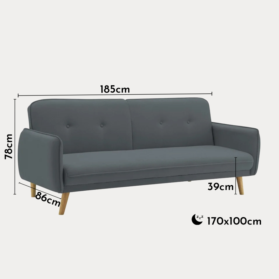 Canapé 3 places clic clac en tissu gris foncé