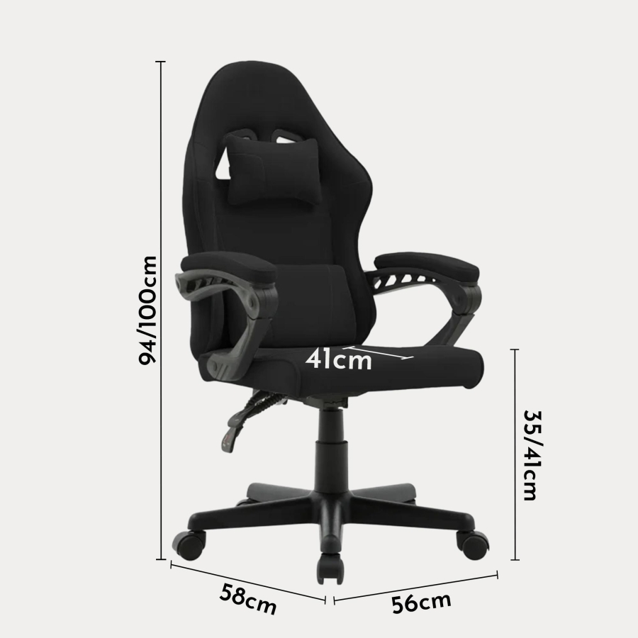 Fauteuil de bureau enfant en tissu noir