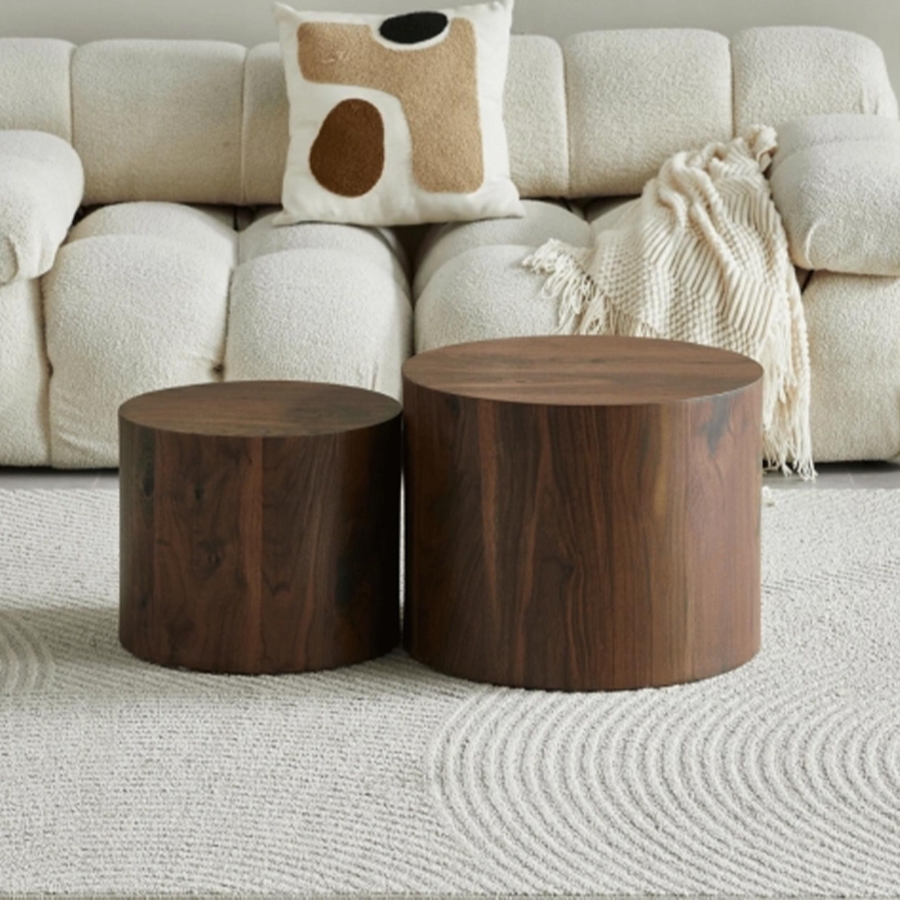 Lot de 2 tables basses couleur bois fonc&eacute;