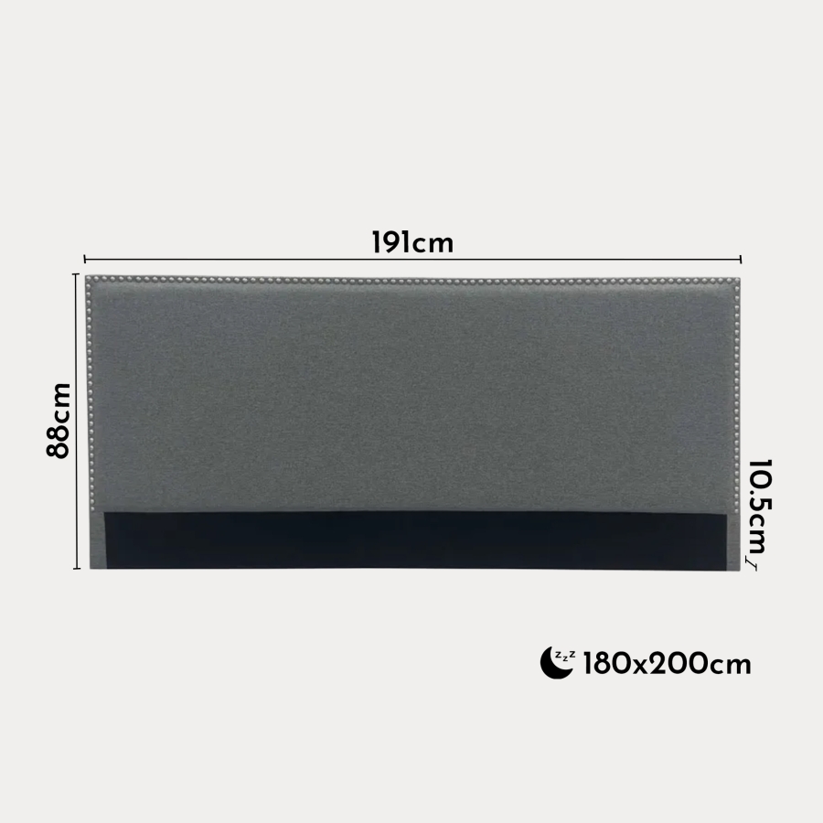 Tête de lit cloutée en tissu lin gris 180 cm