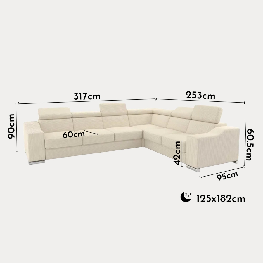Canapé d’angle convertible réversible en velours côtelé beige