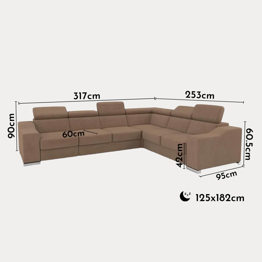 Canap&eacute; d&rsquo;angle convertible r&eacute;versible en velours c&ocirc;tel&eacute; marron