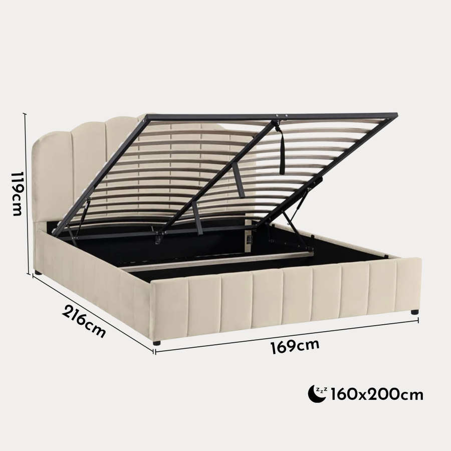 Lit coffre 160x200 cm en velours beige