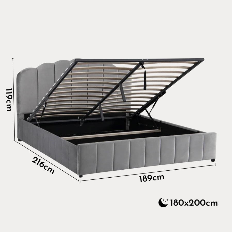Lit coffre 180x200 cm en velours gris
