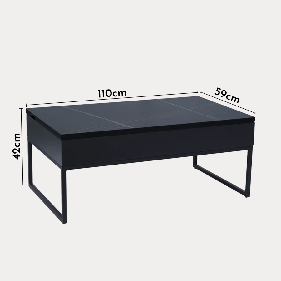 Table basse rectangulaire à plateau relevable avec rangement noir