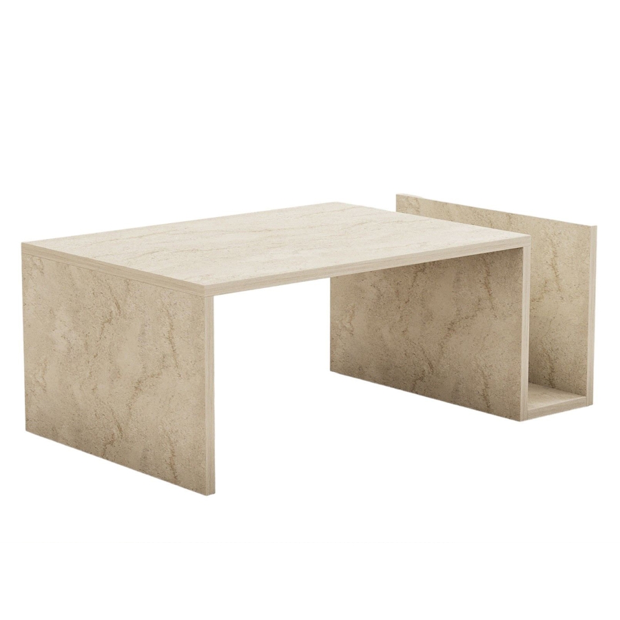 Table basse rectangulaire beige avec rangement int&eacute;gr&eacute;