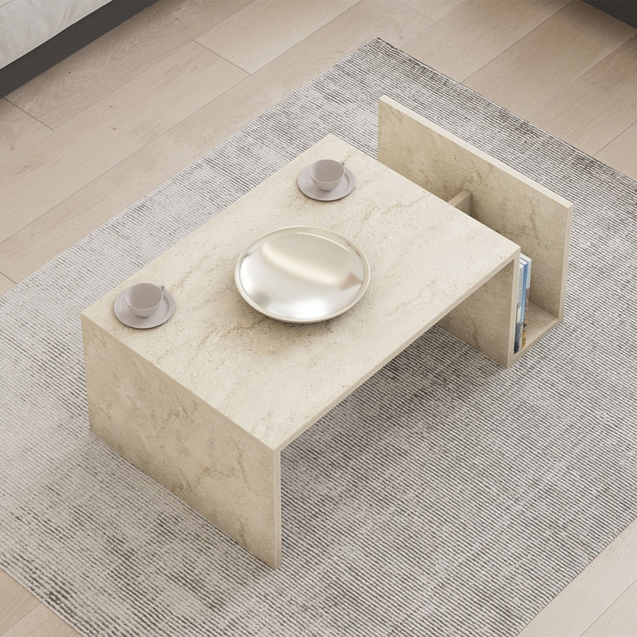Table basse rectangulaire beige avec rangement int&eacute;gr&eacute;