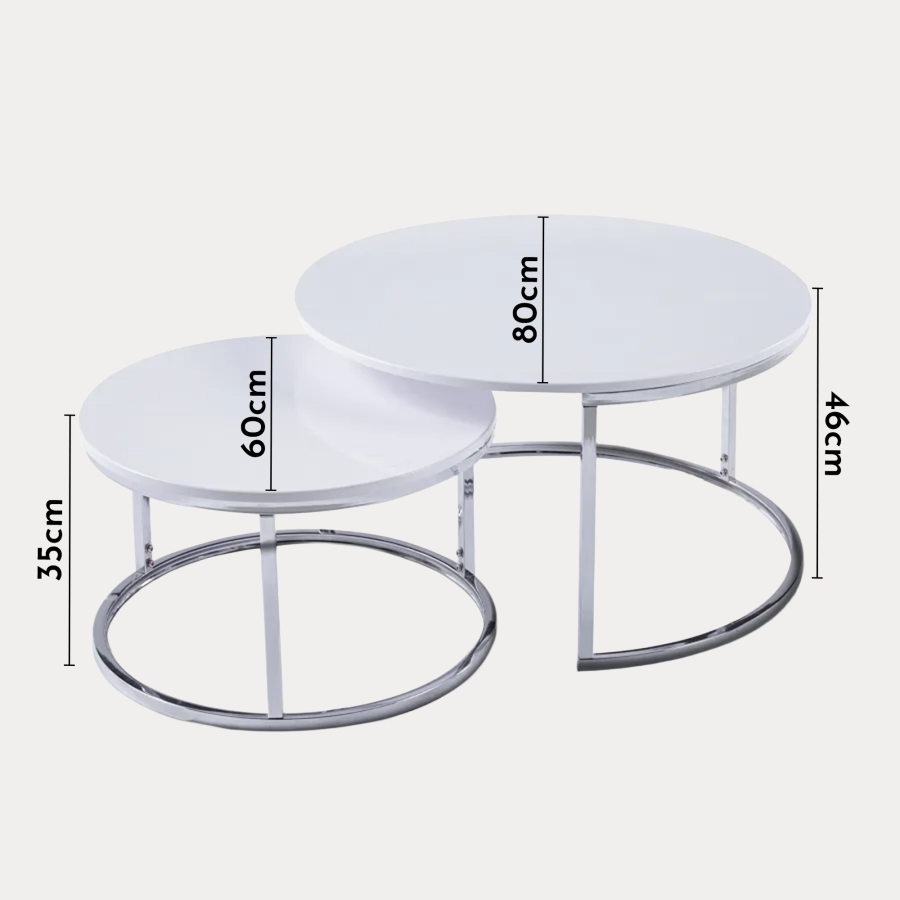 Lot de 2 tables basses rondes gigognes blanches