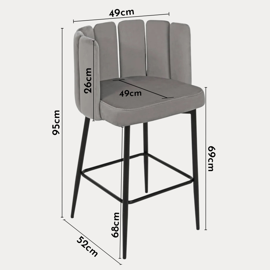 Lot de 2 tabourets de bar design en velours gris